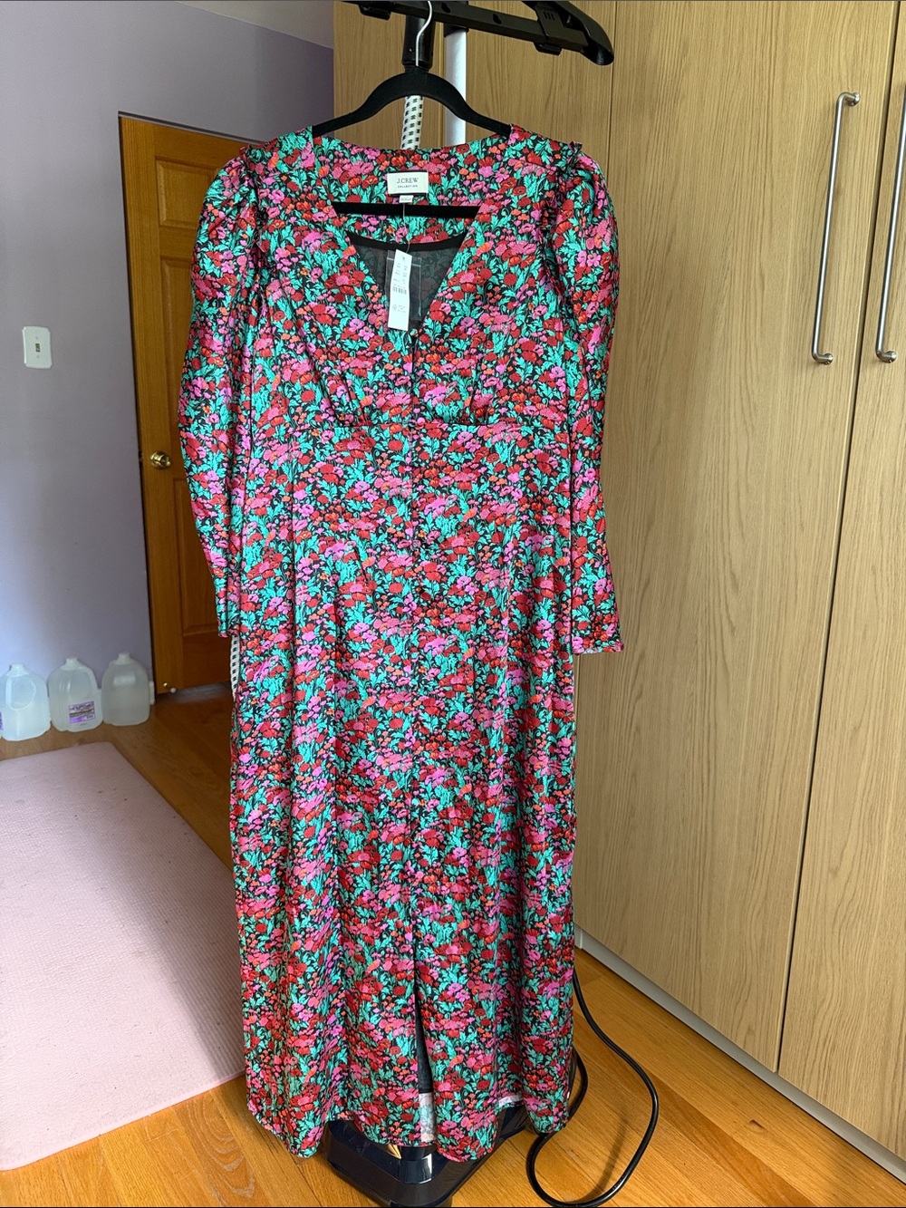 J. Crew Collection Red and Green Floral Maxi Dress Button Front